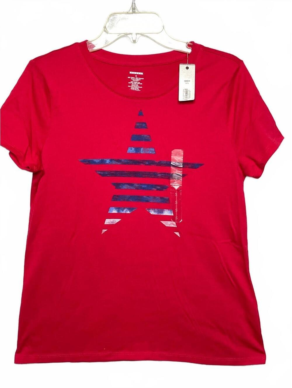 Kohl's Red Short Sleeve T-Shirt with Blue Star Graphic Wms S